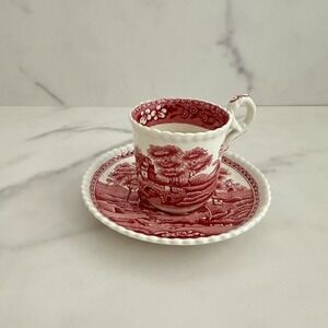 Copeland Spode's Tower Demitasse Cup & Saucer Red Transferware England Vintage